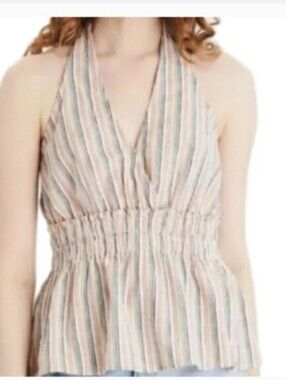 American Eagle Outfitters Multicolor Striped Halter Top Cotton Linen Rainbow